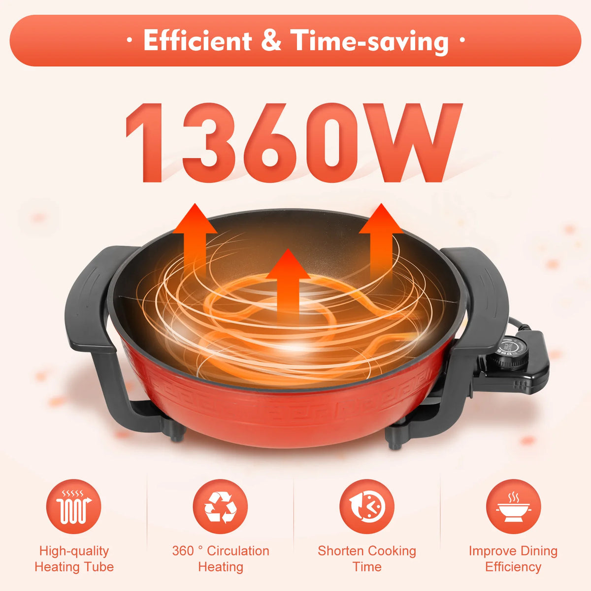 Electric Hot Pot 6L – 1360W with 5 Temperature Settings