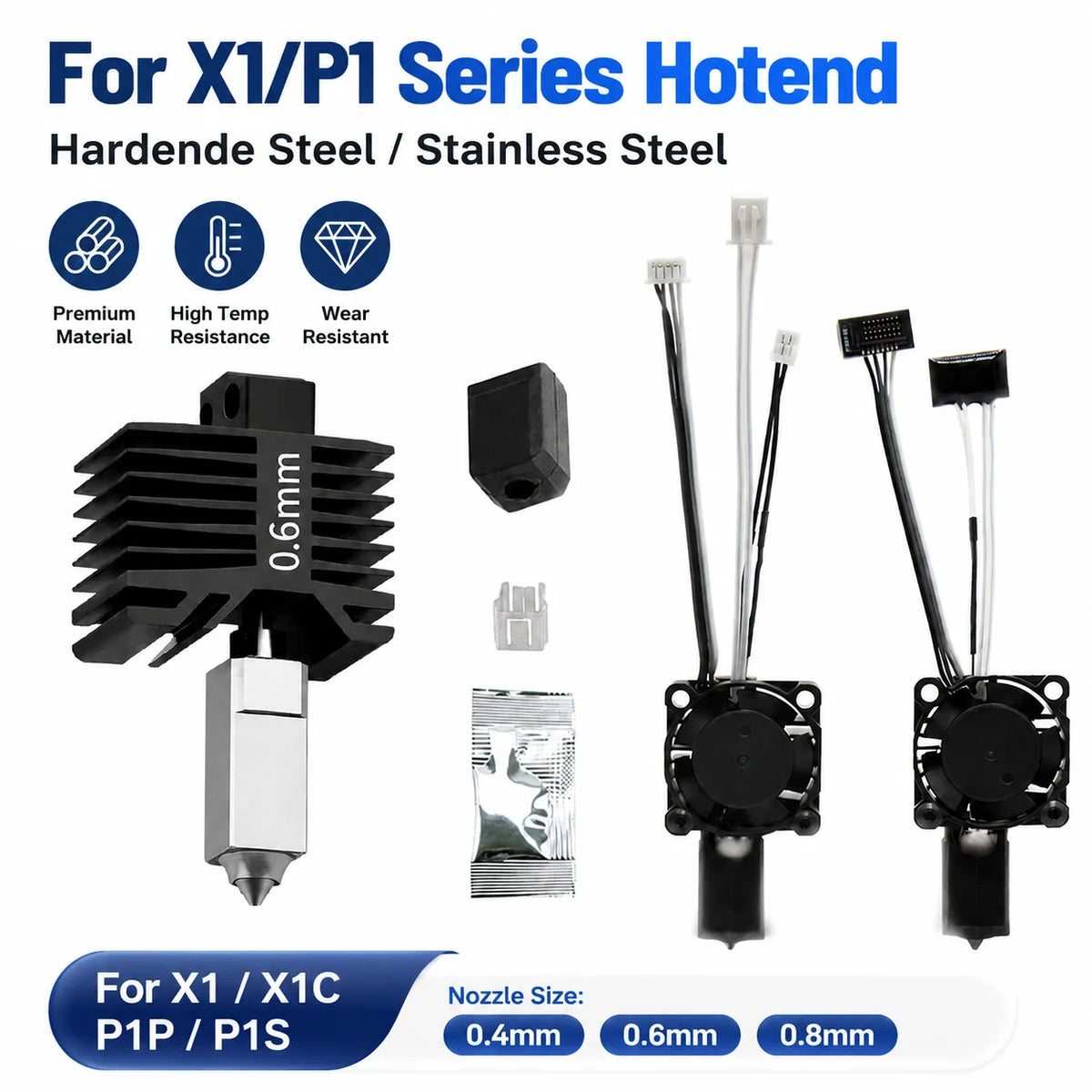 Hotend For Lab X1 X1C P1P P1S Hard Steel Nozzles Bamboo All Metal Hotend Bambulabs Combo Thermistor For Bamboo Lab Cooling Fan