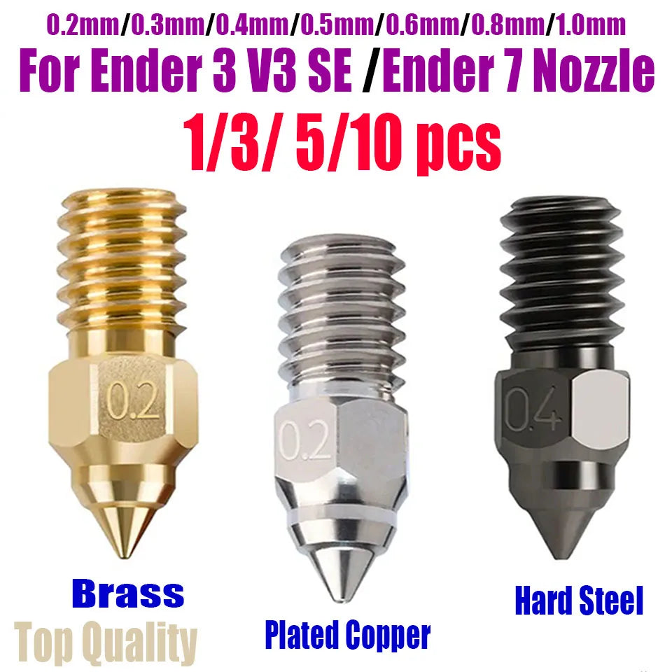 High Speed Nozzle For ENDER 7 Spider Ender 3 V3 SE Ender 5 S1 0.2 0.3 0.4 0.5 0.6 0.8 1.0mm 3D Printer Parts Nozzles 3/5/10pcs