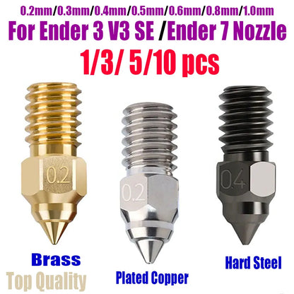 High Speed Nozzle For ENDER 7 Spider Ender 3 V3 SE Ender 5 S1 0.2 0.3 0.4 0.5 0.6 0.8 1.0mm 3D Printer Parts Nozzles 3/5/10pcs
