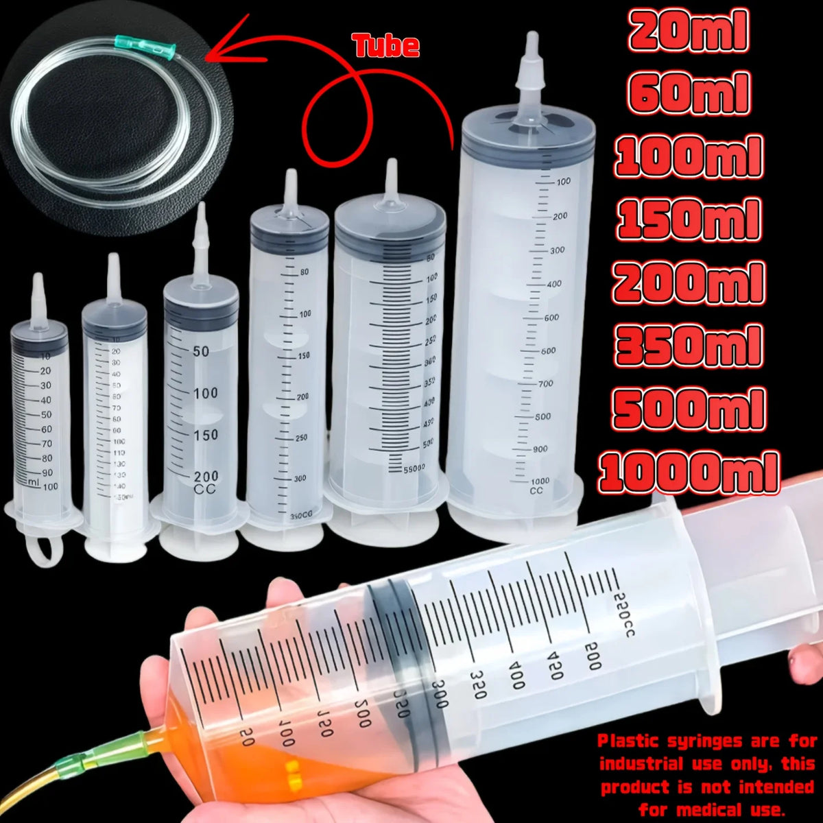 Durable Large Capacity Plastic Syringe 100Ml,150Ml,250Ml, 350ml, 550Ml,1000Ml | Car Oil Extractor Is Suitable for Laboratory Dispensing, Glue Dispensing, Watering, and Veterinary Use.