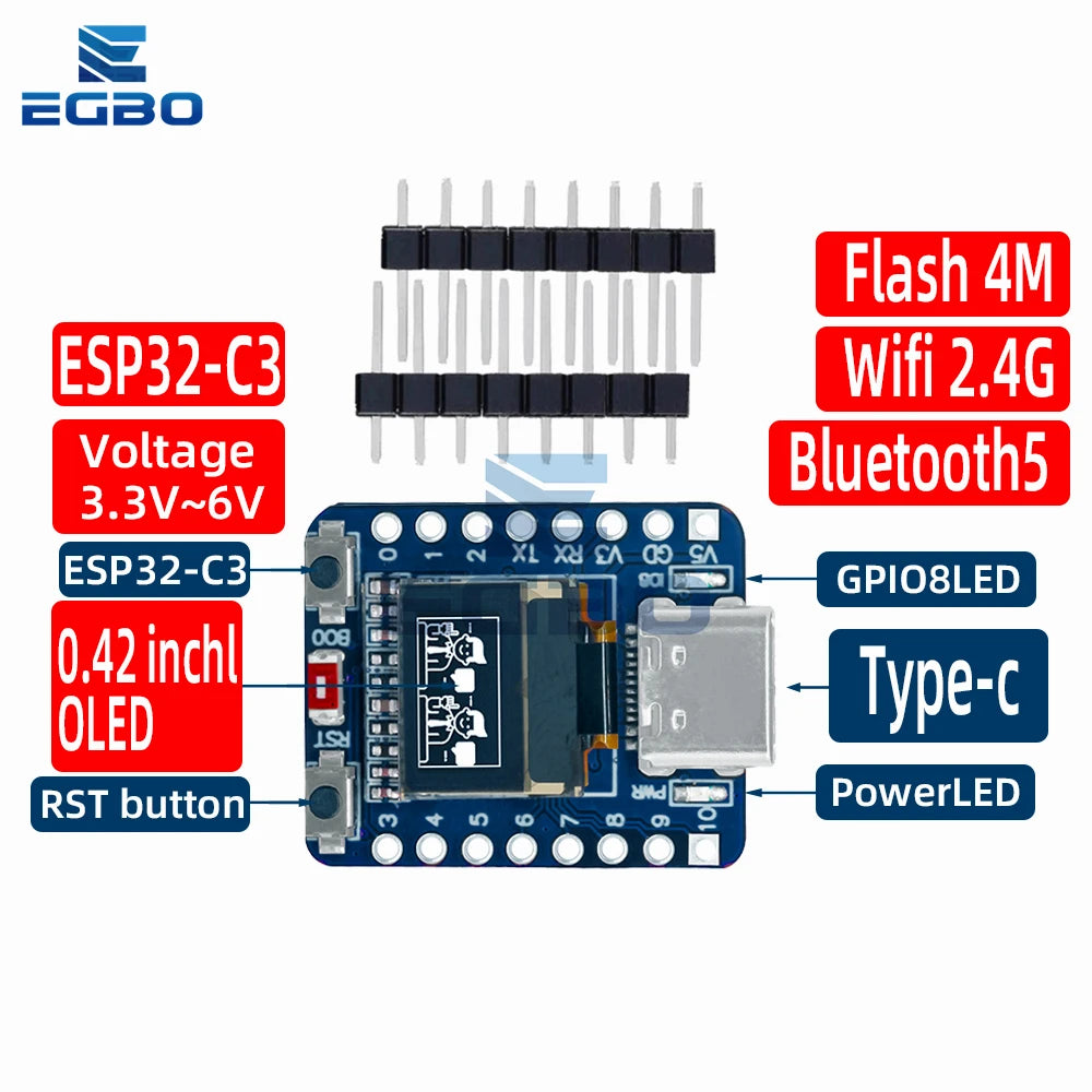 MINI ESP32-C3 Development Board with Wi-Fi, Bluetooth & 0.42-Inch OLED