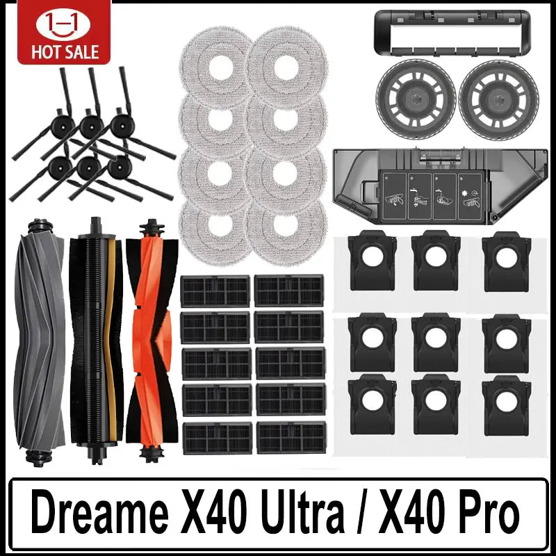 Dreame X40 Ultra / X40 Pro / L40 Ultra Robot Vacuum Spare Parts Main Side Brushes Mop Cloths HEPA Filters Dust Bags Accessories