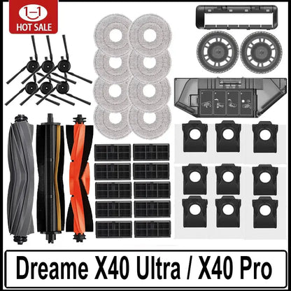 Dreame X40 Ultra / X40 Pro / L40 Ultra Robot Vacuum Spare Parts Main Side Brushes Mop Cloths HEPA Filters Dust Bags Accessories