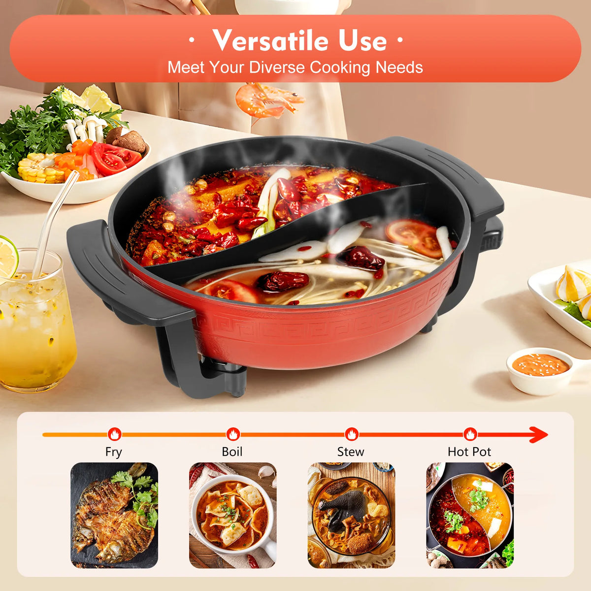 Electric Hot Pot 6L – 1360W with 5 Temperature Settings