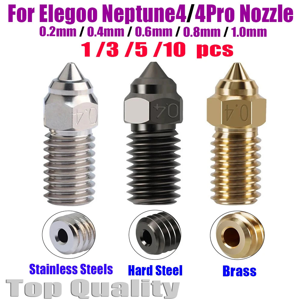 ELEGOO Neptune 4 Nozzle Brass Stainless Steel Hardened High Speed Nozzles For