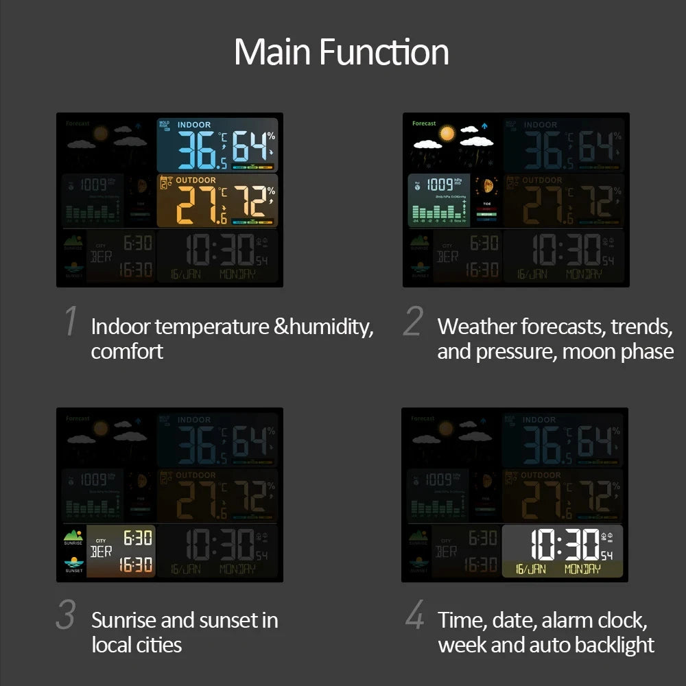 Digital Weather Station Clock Indoor Outdoor Temperature and Humidity Meter Weather Forecast Wireless Electronic Table Clock
