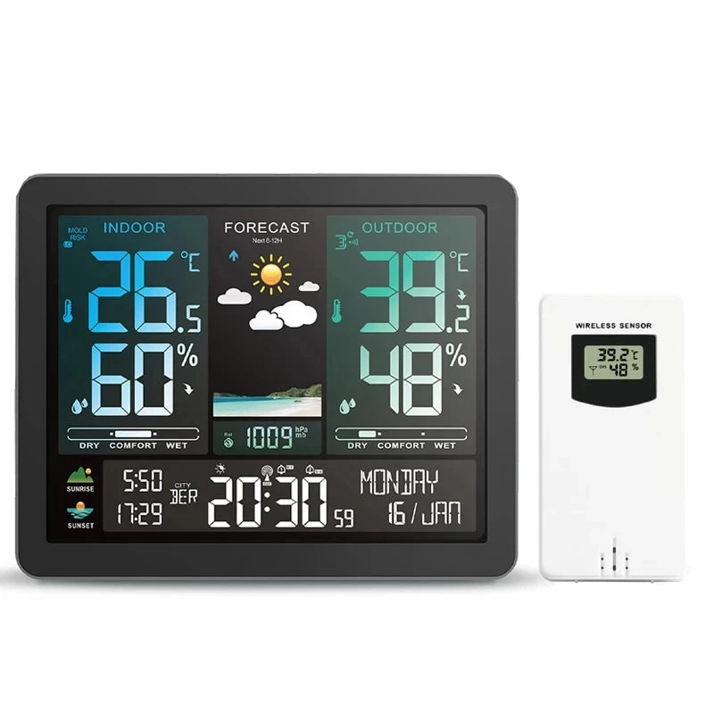 Digital Weather Station Clock Indoor Outdoor Temperature and Humidity Meter Weather Forecast Wireless Electronic Table Clock