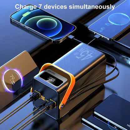 50,000mAh Power Bank – 45W Fast Charging with Built-In Cables