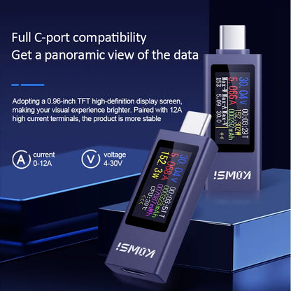 Type-C Multi-function Digital Display DC Voltage Ammeter Power Meter DC 4-30V 12A Voltmeter Ammeter Charger Capacity Tester