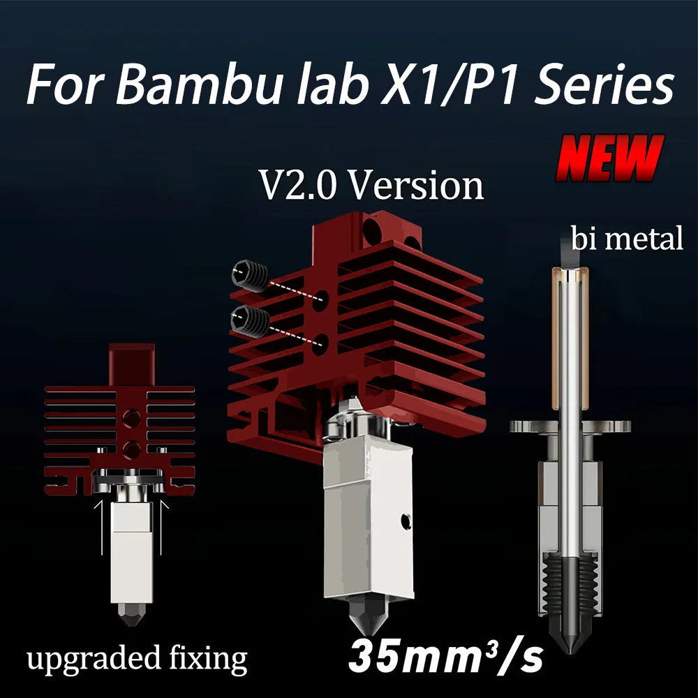 Upgrade TZ V2.0 Hotend with 2510 Fan Print Head For Bambu Lab X1 X1C P1P P1S Hot End Bimetal Throat Brass Hardened Steel Nozzle