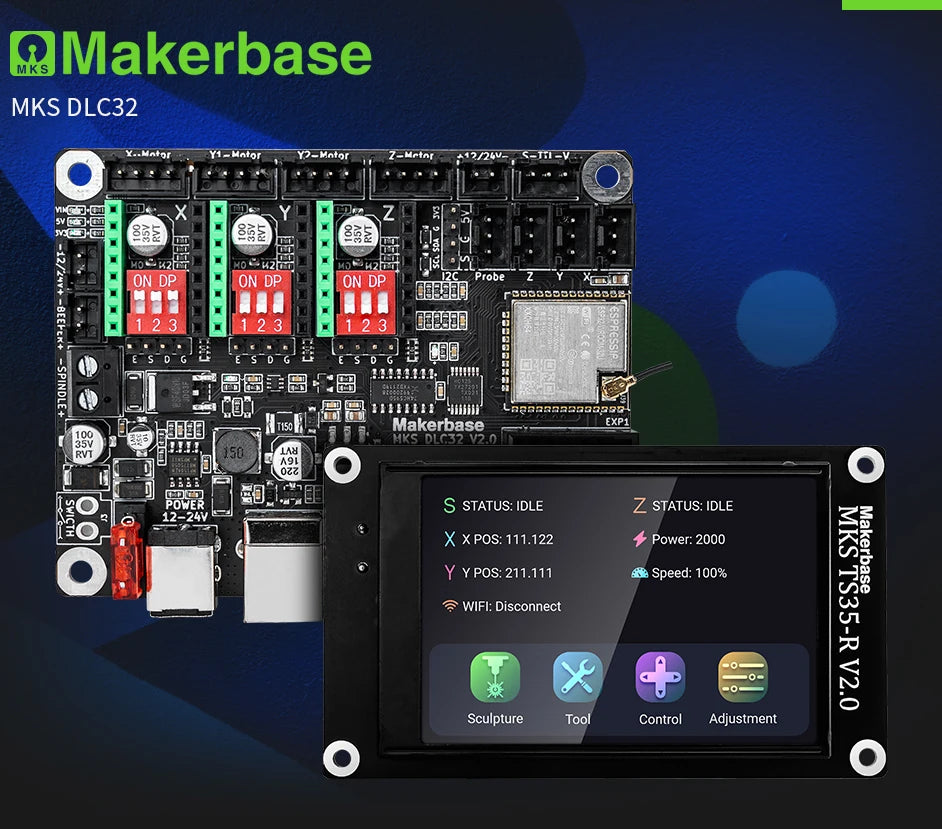 Makerbase MKS DLC32 Grbl Controller Work For Laser&CNC With ESP32 WIFI and TS35.