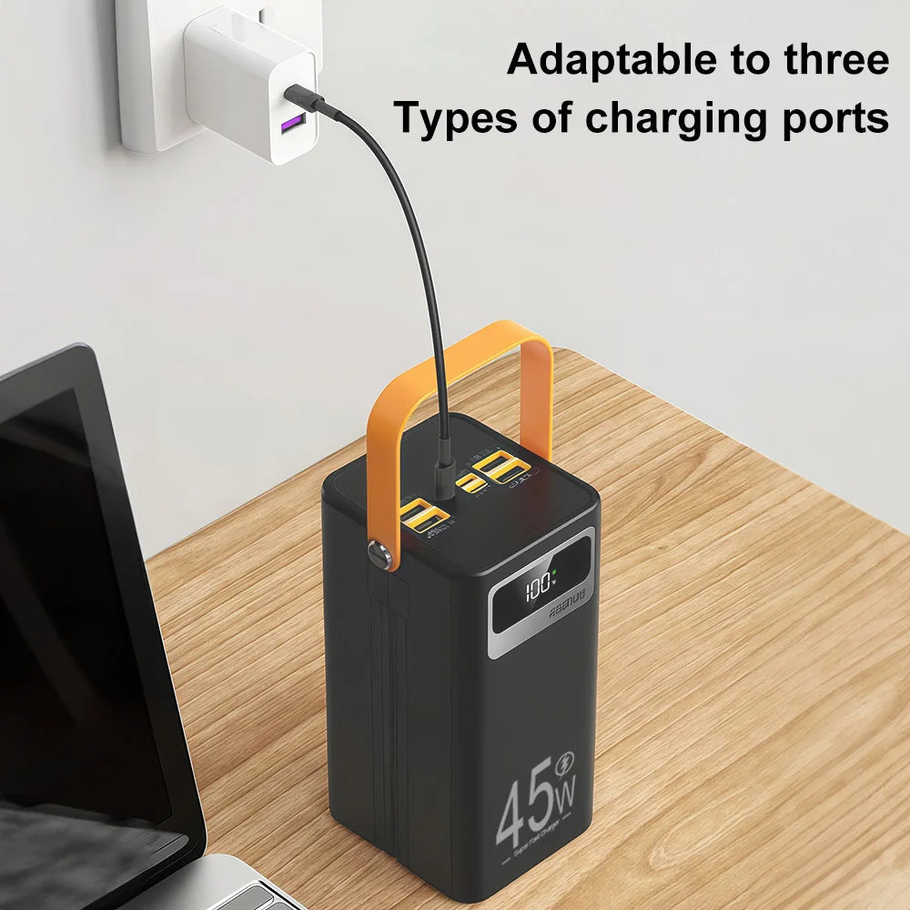 50,000mAh Power Bank – 45W Fast Charging with Built-In Cables