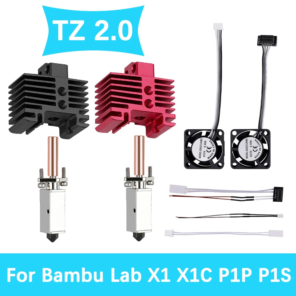 Upgrade TZ V2.0 Hotend with 2510 Fan Print Head For Bambu Lab X1 X1C P1P P1S Hot End Bimetal Throat Brass Hardened Steel Nozzle