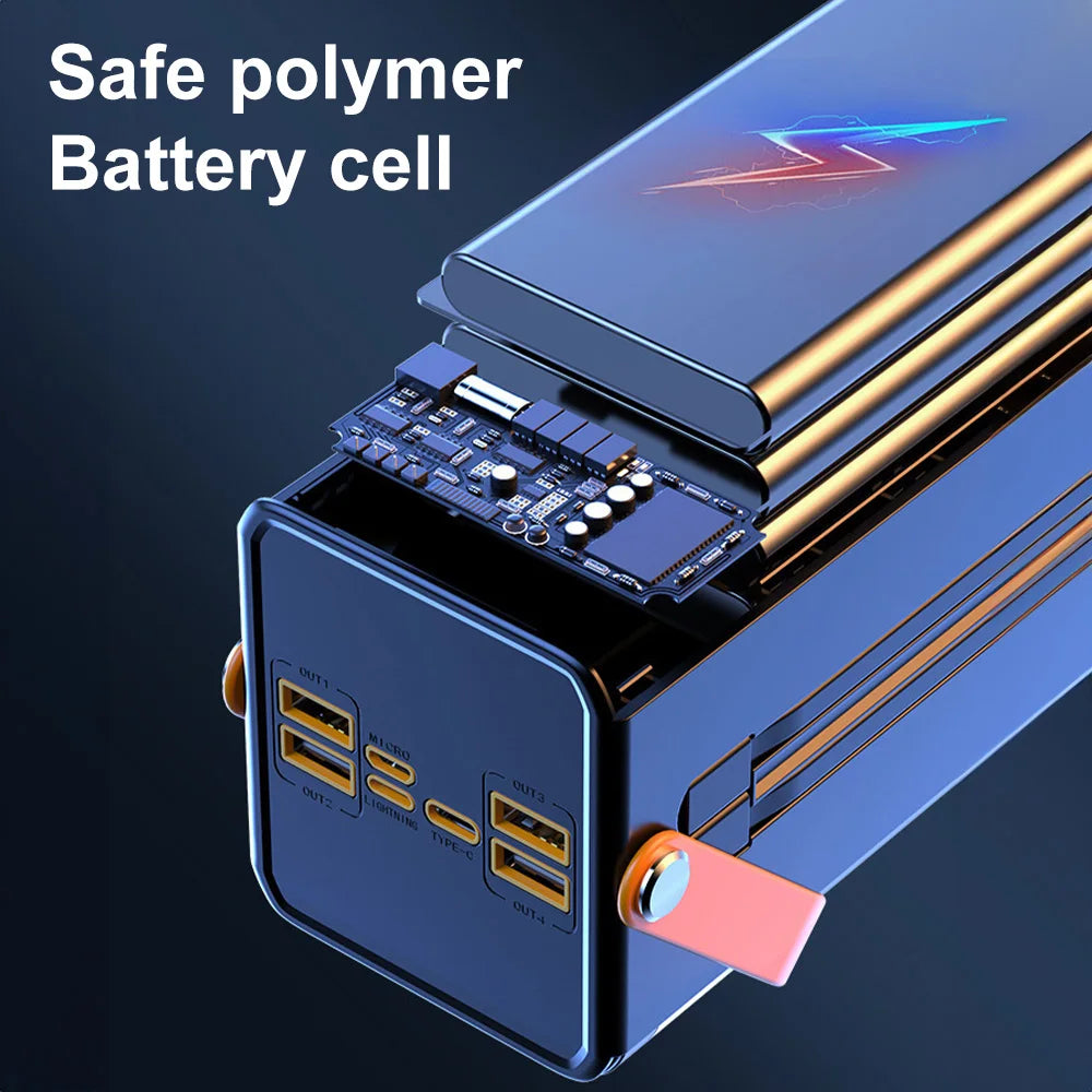50,000mAh Power Bank – 45W Fast Charging with Built-In Cables