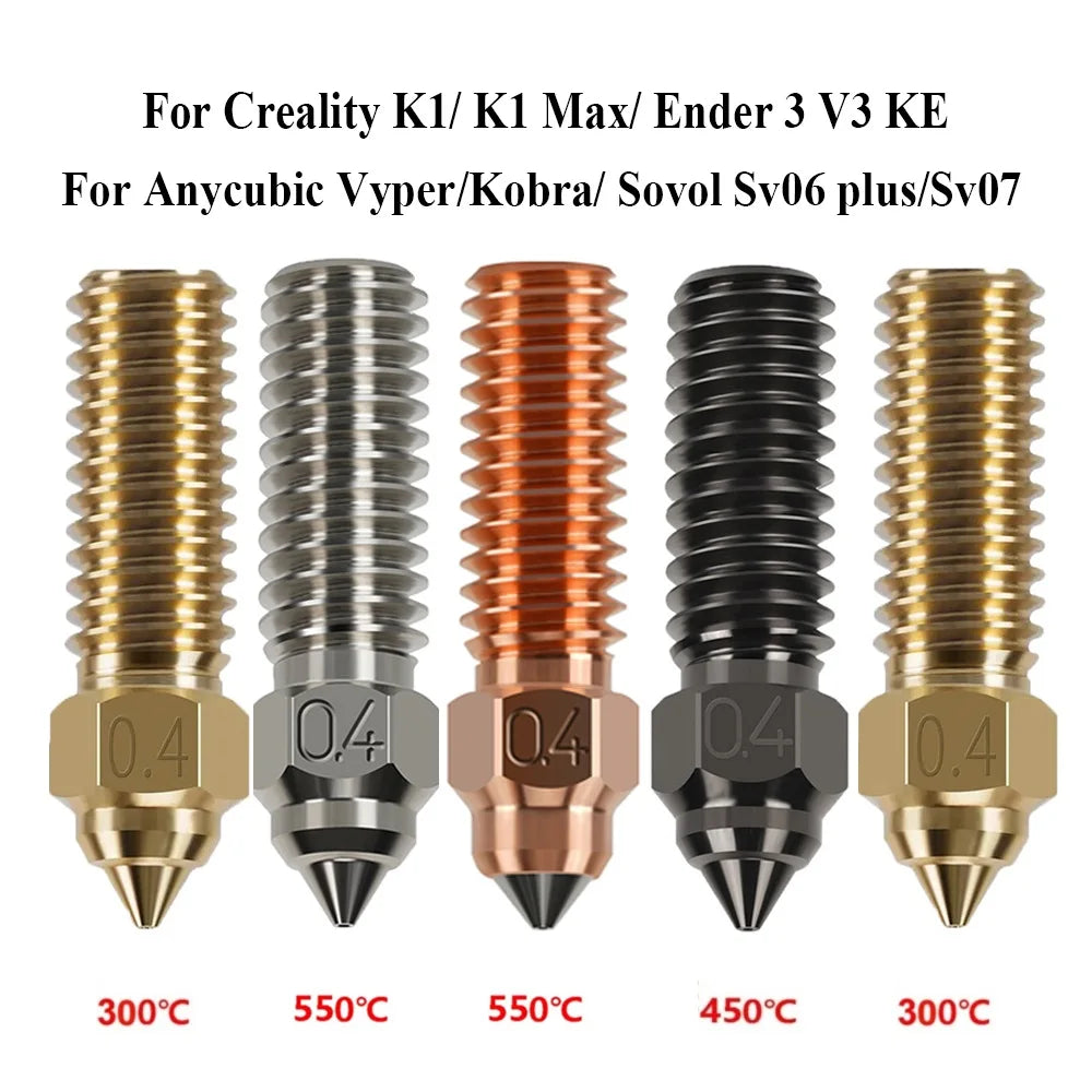 3D Printer Nozzles for Creality, Vyper, Kobra & Sovol – 0.2–0.8mm