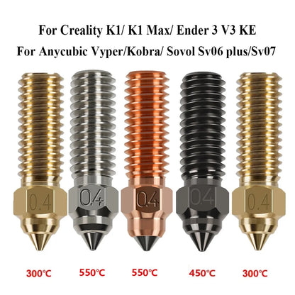 3D Printer Nozzles for Creality, Vyper, Kobra & Sovol – 0.2–0.8mm