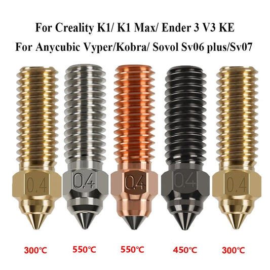 3D Printer Nozzles for Creality, Vyper, Kobra & Sovol – 0.2–0.8mm