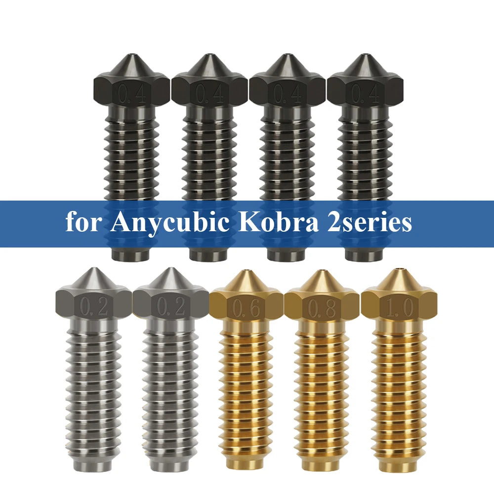 Brass & Hardened Steel Nozzles for Anycubic Kobra 2 Series – 0.2–0.8mm