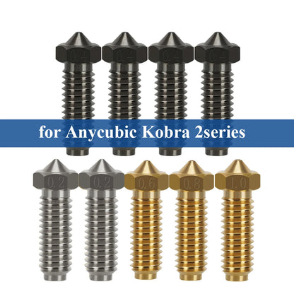 Brass & Hardened Steel Nozzles for Anycubic Kobra 2 Series – 0.2–0.8mm
