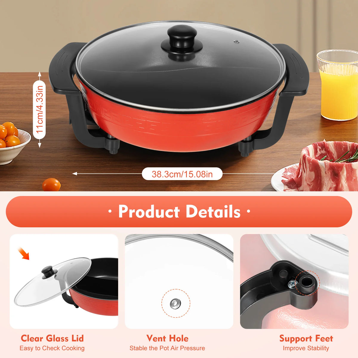 Electric Hot Pot 6L – 1360W with 5 Temperature Settings