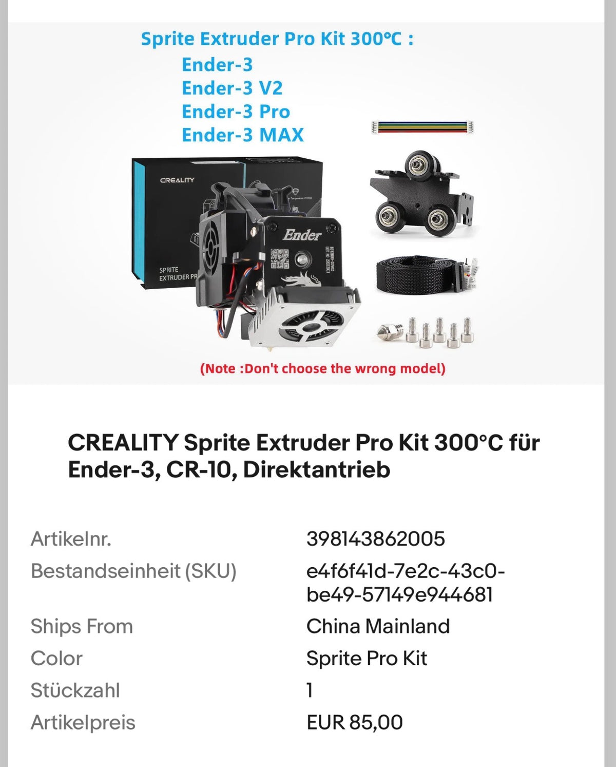 Creality Sprite Extruder Pro Kit 300°C for Ender-3 series