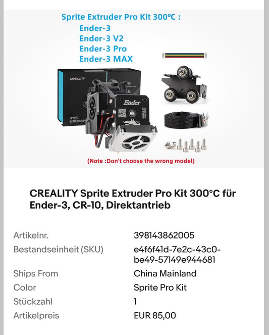 Creality Sprite Extruder Pro Kit 300°C for Ender-3 series